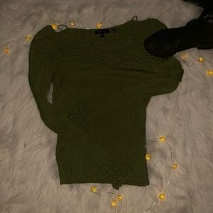 Green Acrunch Detail Long Sleeve Knit
